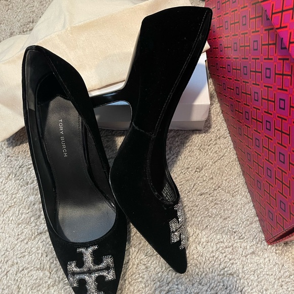 Tory Burch Eleanor pave pump heel velvet shoes size 9.5 worn once - Picture 11 of 12